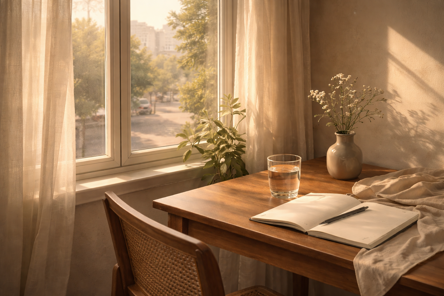 Early morning scene showing calm light and intentional habits that support mental health and emotional resilience.